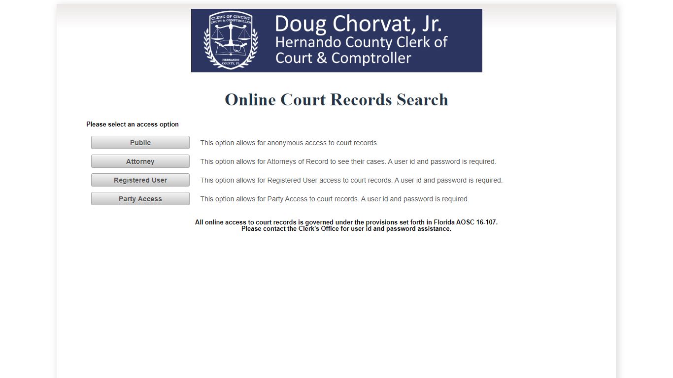 Hernando County OCRS - ONLINE COURT RECORDS SEARCH